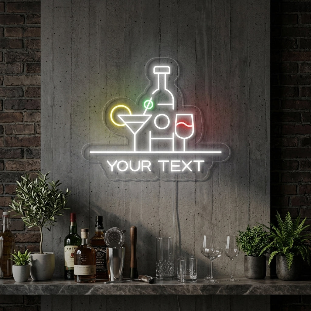 "Bottiglie, Cocktail, Bar" Insegna al neon