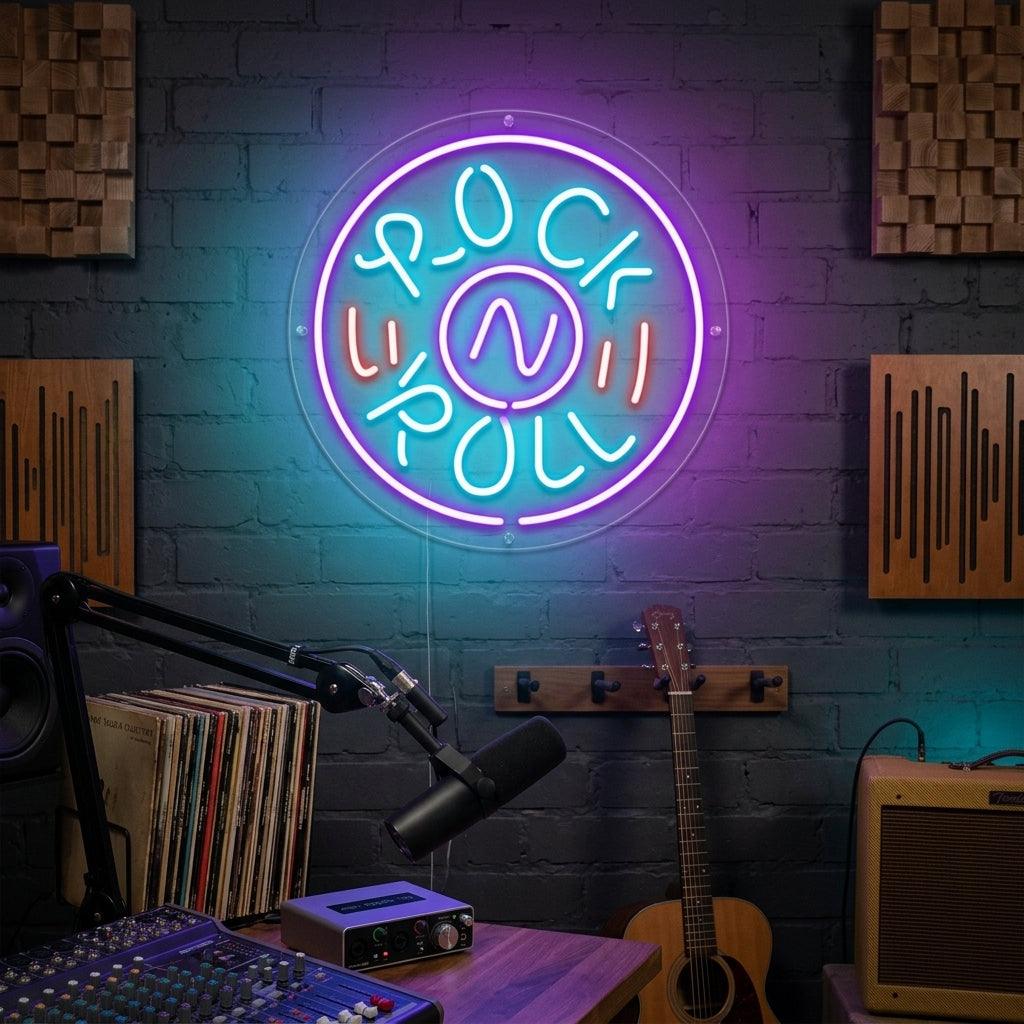 "Rock N Roll, Festa Con Musica Dal Vivo" Insegna al neon