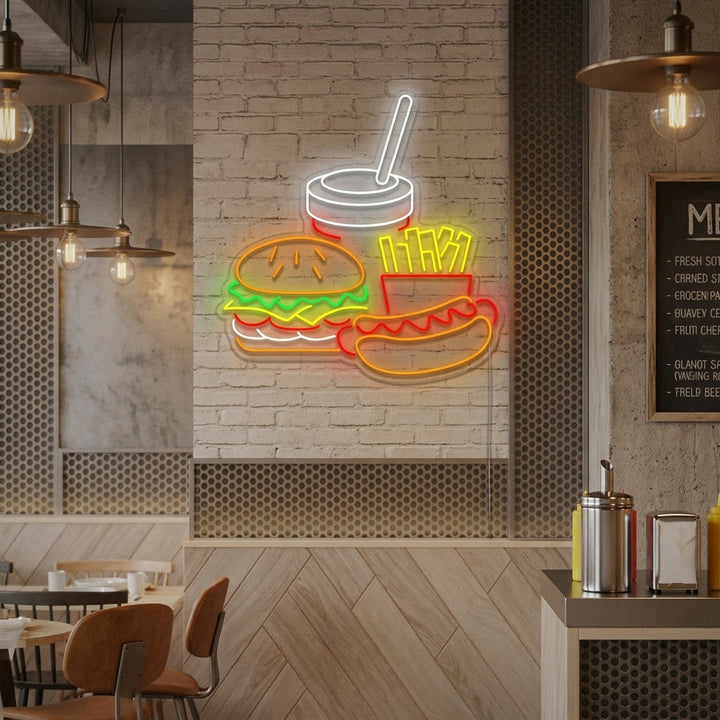 "Hotdog e patatine fritte" Insegna al neon