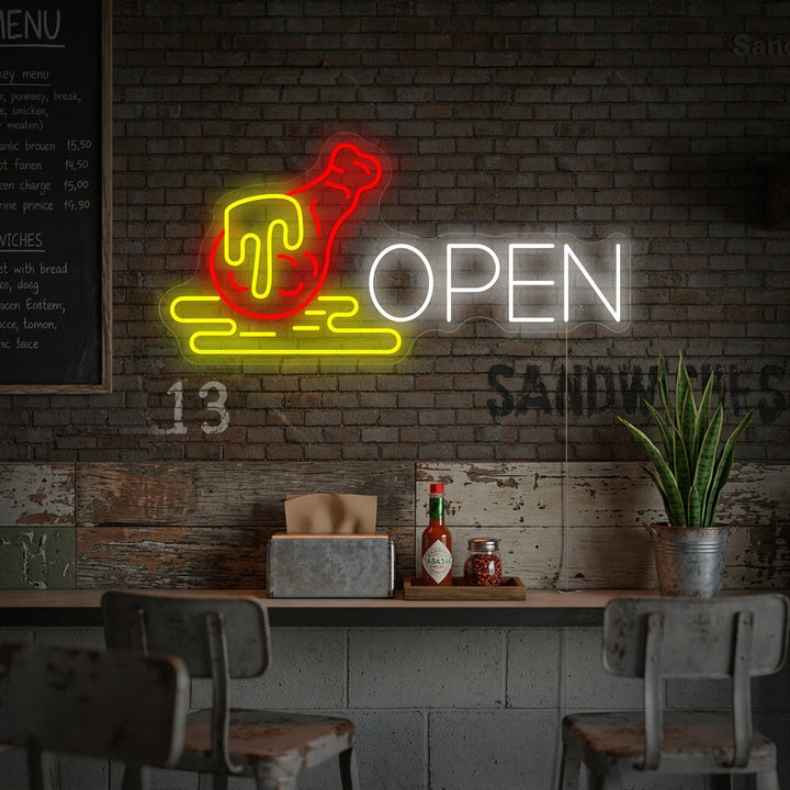 "Pollo aperto" Insegna al neon