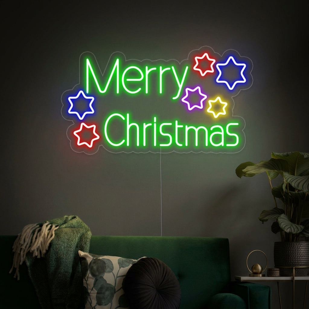 "Stelle, Merry Christmas" Insegna al neon