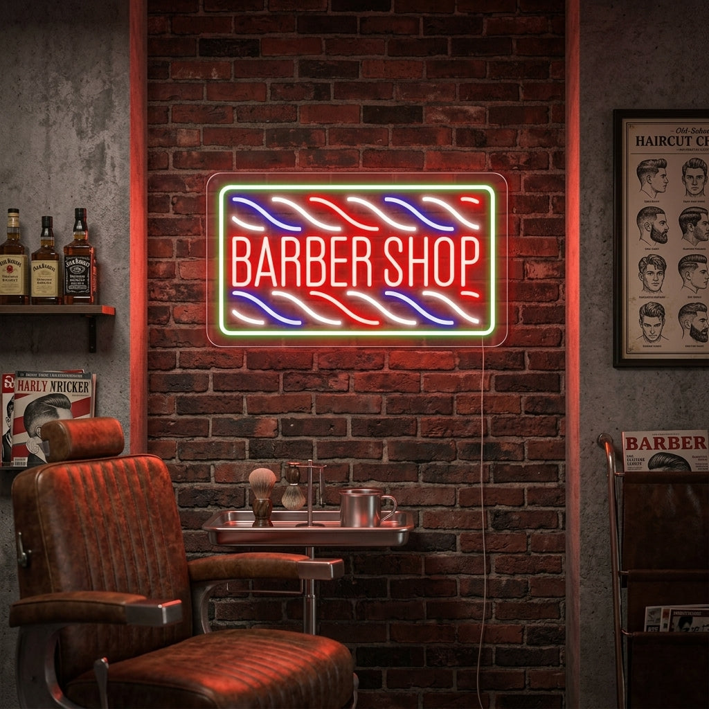 "Taglio Di Capelli, Barber Shop" Insegna al neon