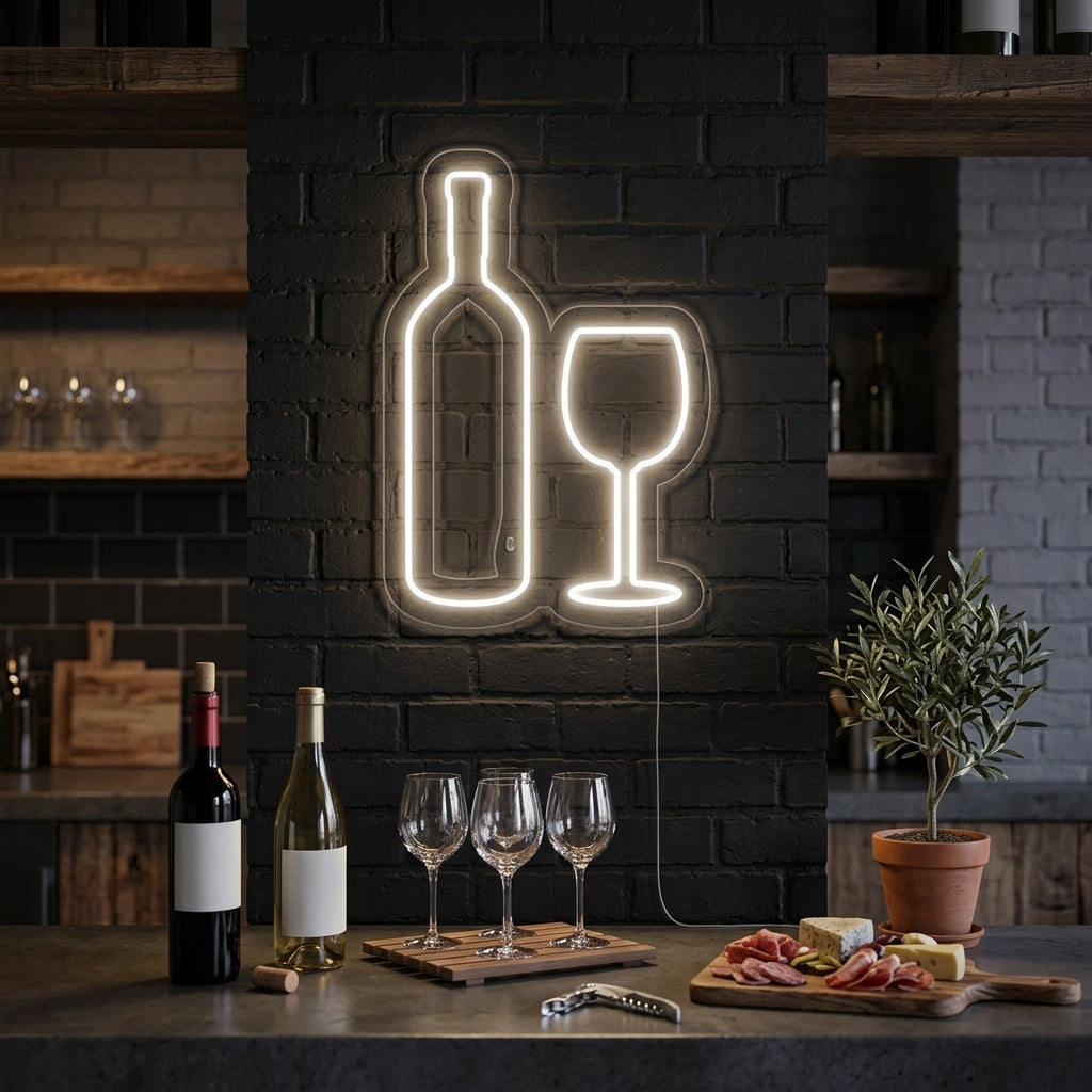 "Bottiglia Di Vino, Calice Di Vino" Insegna al neon