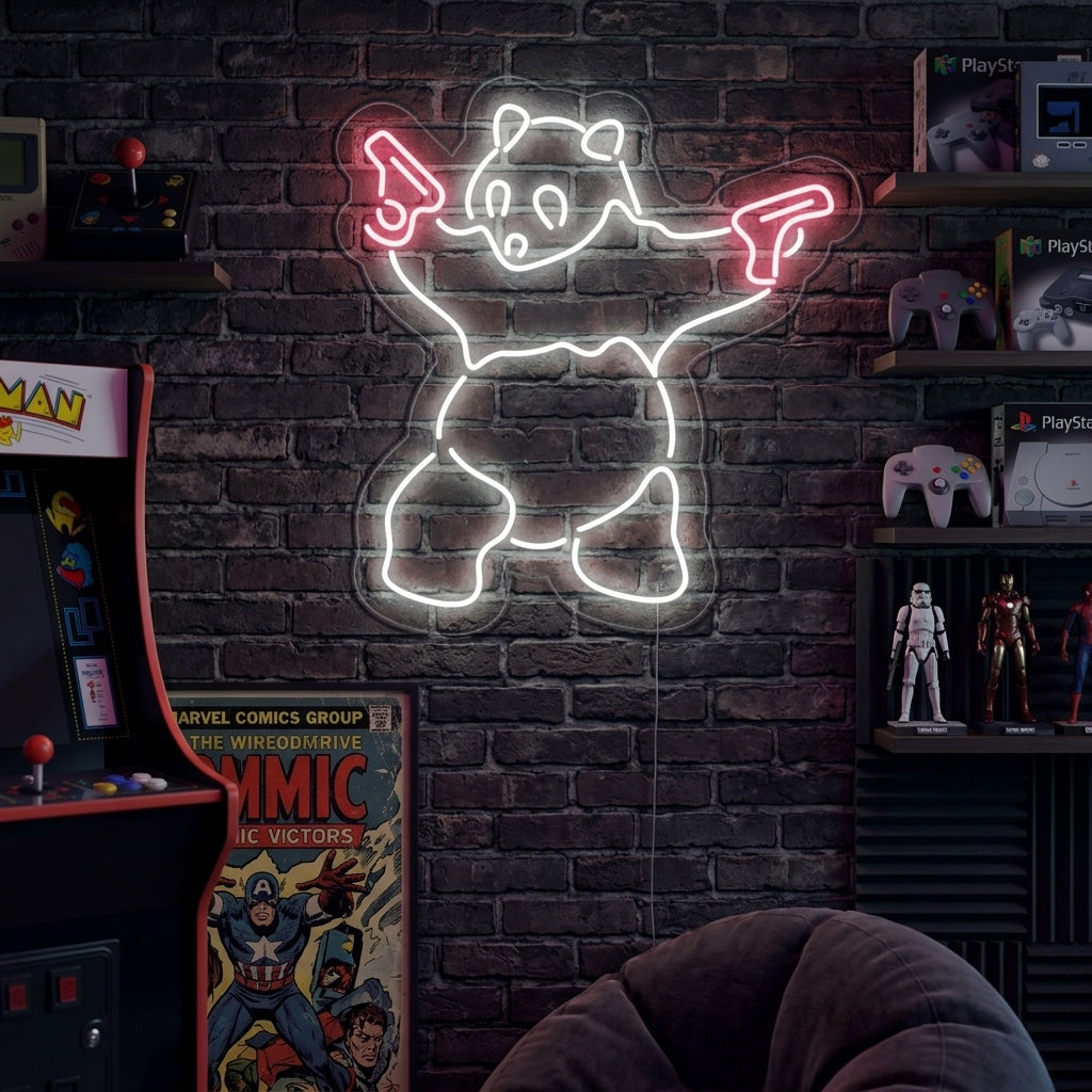 "Panda, Pistola" Insegna al neon