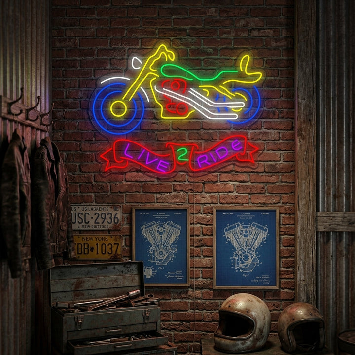"Live 2 Ride, Motocicletta" Insegna al neon