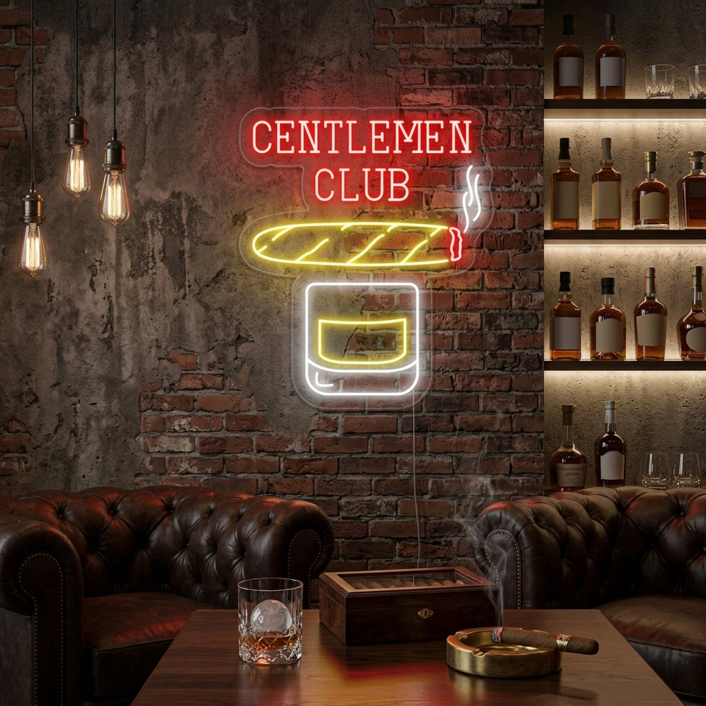 "Gentlemen Club Whisky Sigaro" Insegna al neon