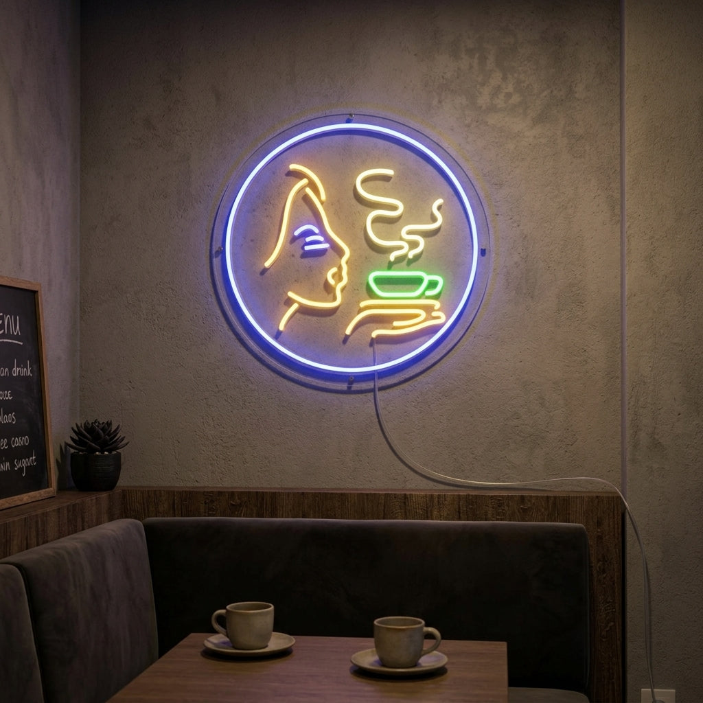 "Ragazza, Caffè Caldo" Insegna al neon