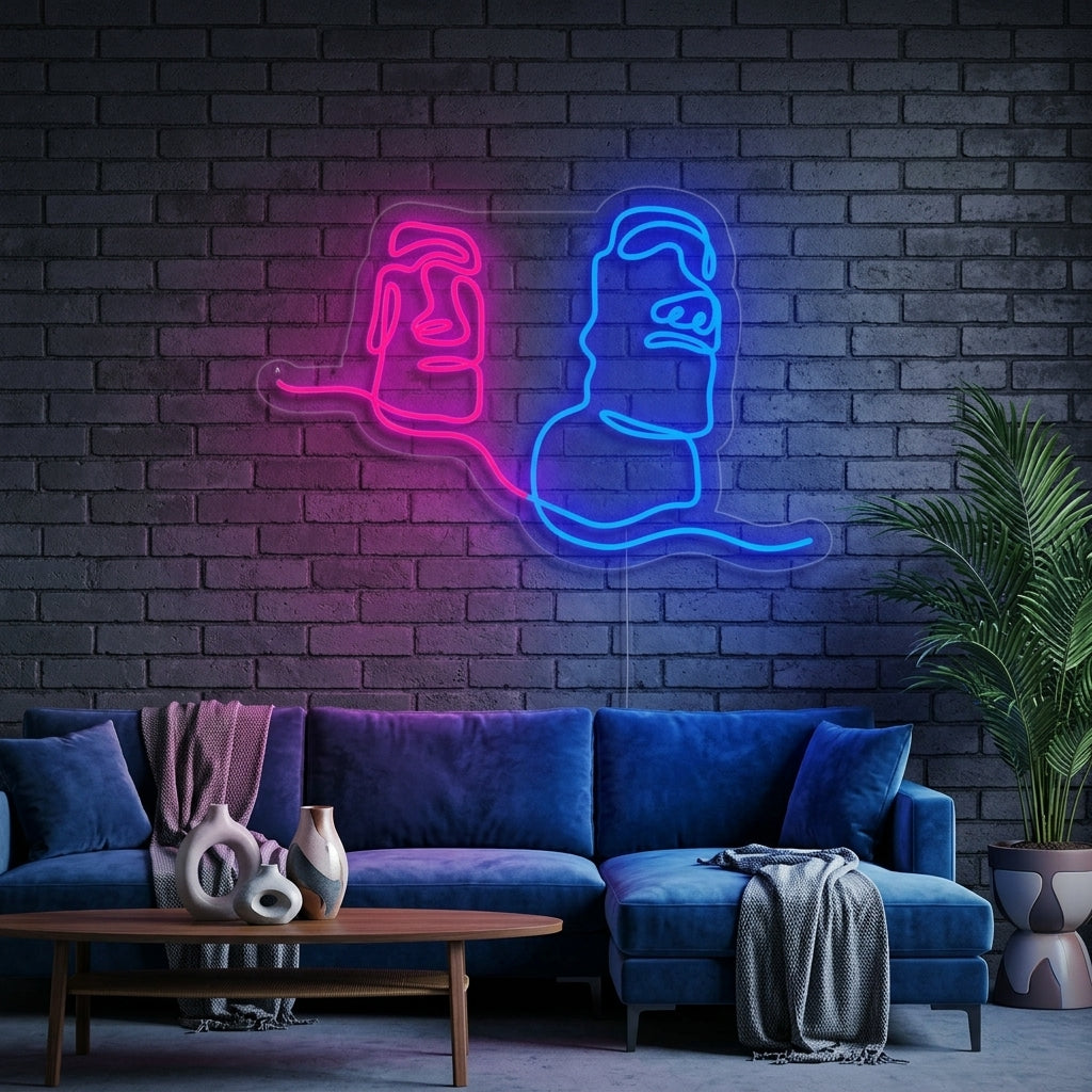 "Moai Isola Di Pasqua Stato Gigante Cile" Insegna al neon