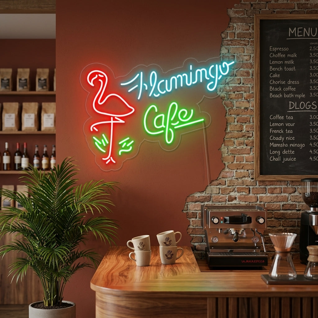 "Flamingo Cafe, Negozio" Insegna al neon
