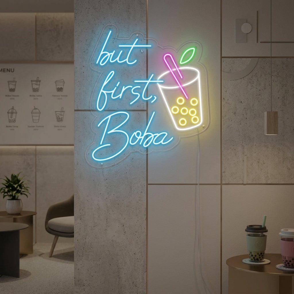 "Tazza, But First Boba" Insegna al neon