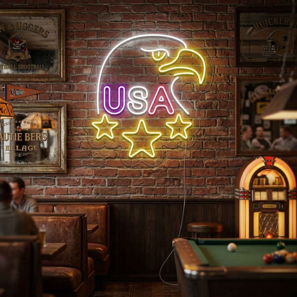 "Aquila Testabianca, USA" Insegna al neon