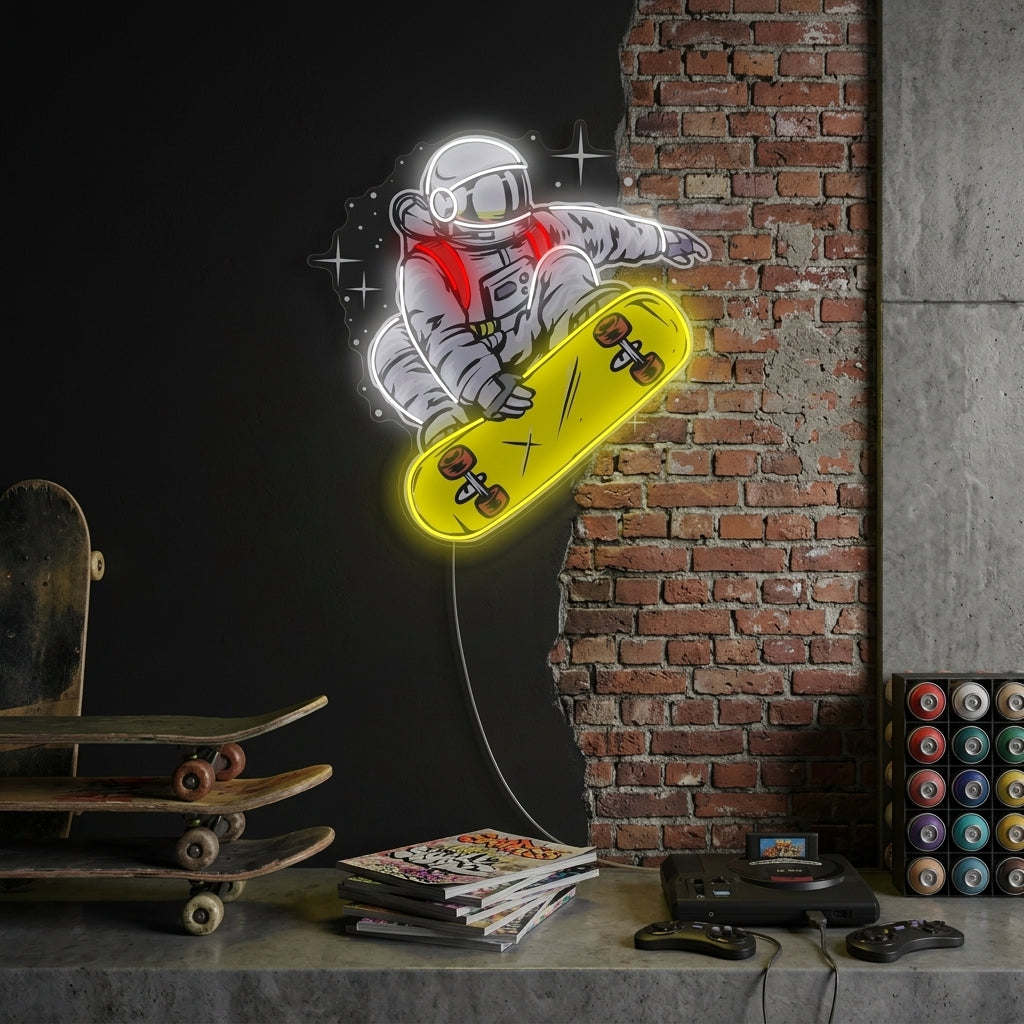 "Astronauta su skateboard" Insegna al neon
