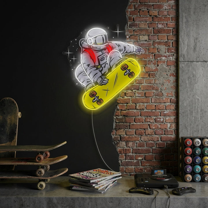"Astronauta su skateboard" Insegna al neon