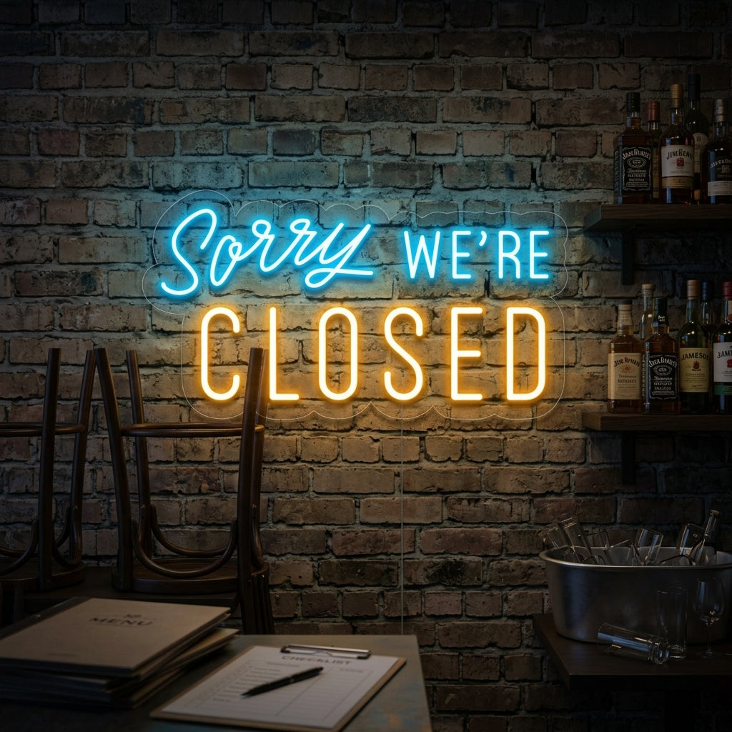 "Sorry We Are Closed" Insegna al neon