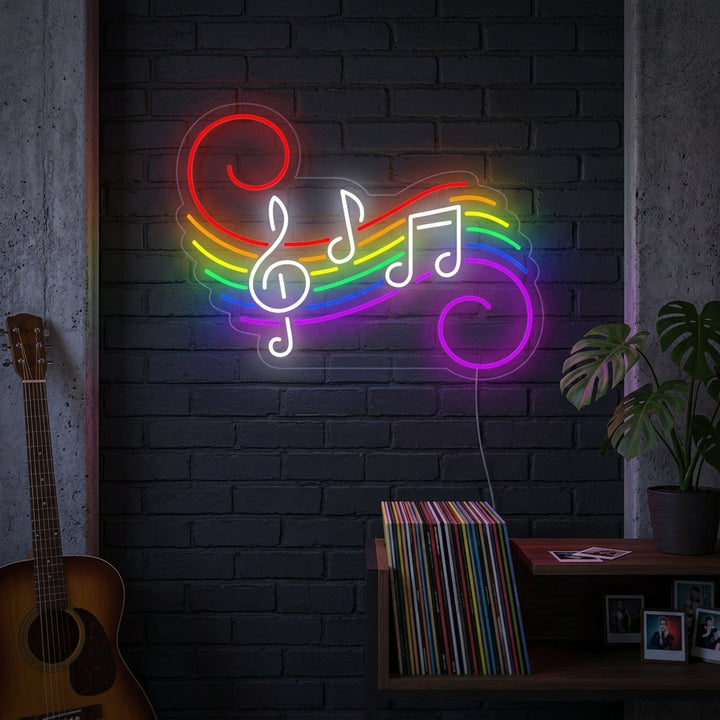 "Bandiera Arcobaleno Lgbt Pride Unica, Note Musicali" Insegna al neon