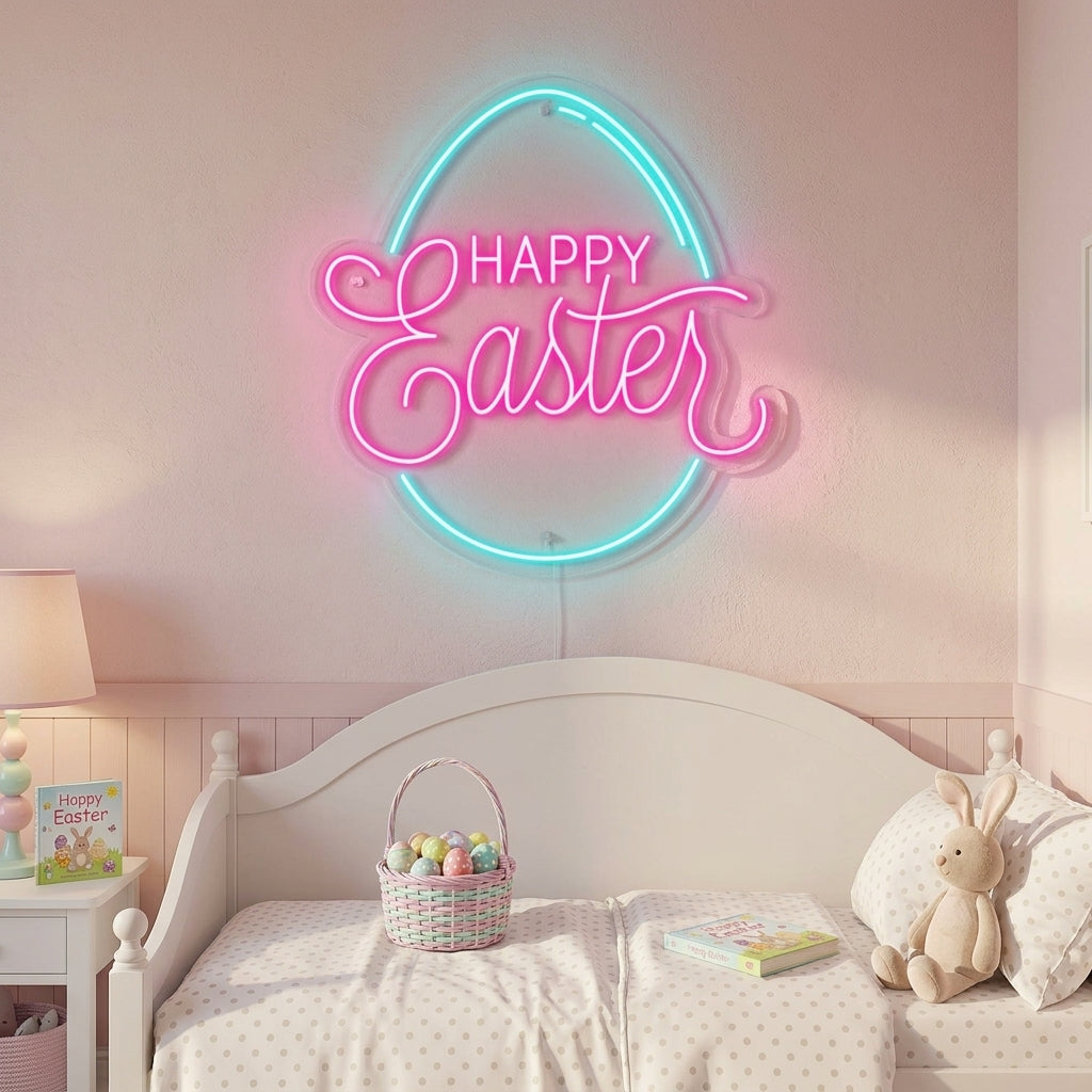 "Uovo, Happy Easter" Insegna al neon