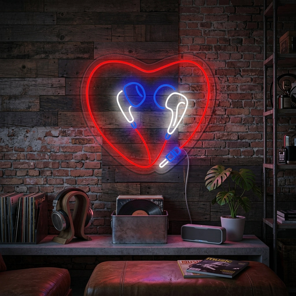 "Auricolari A Forma Di Cuore" Insegna al neon