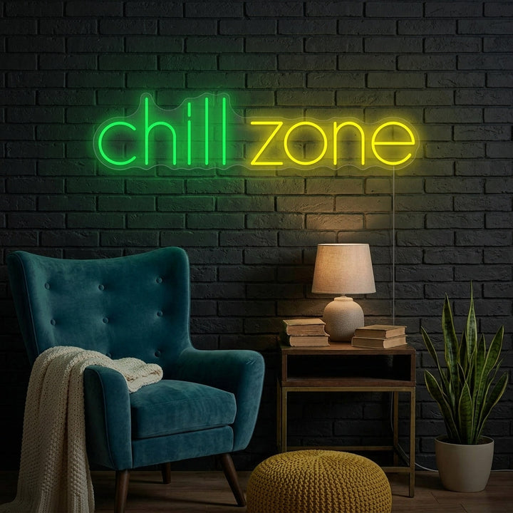 Insegna neon LED “Chill Zone” verde e gialla