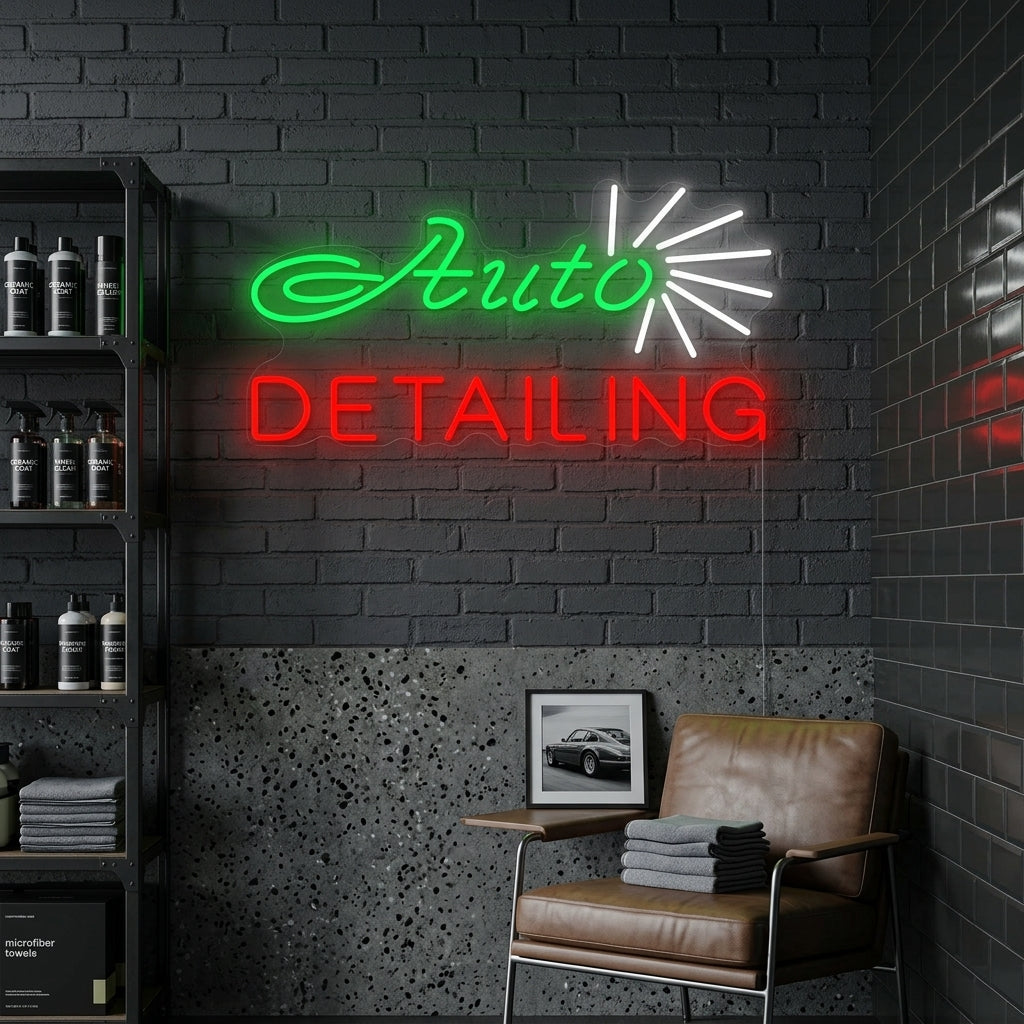 "Negozio, Auto Detailing" Insegna al neon
