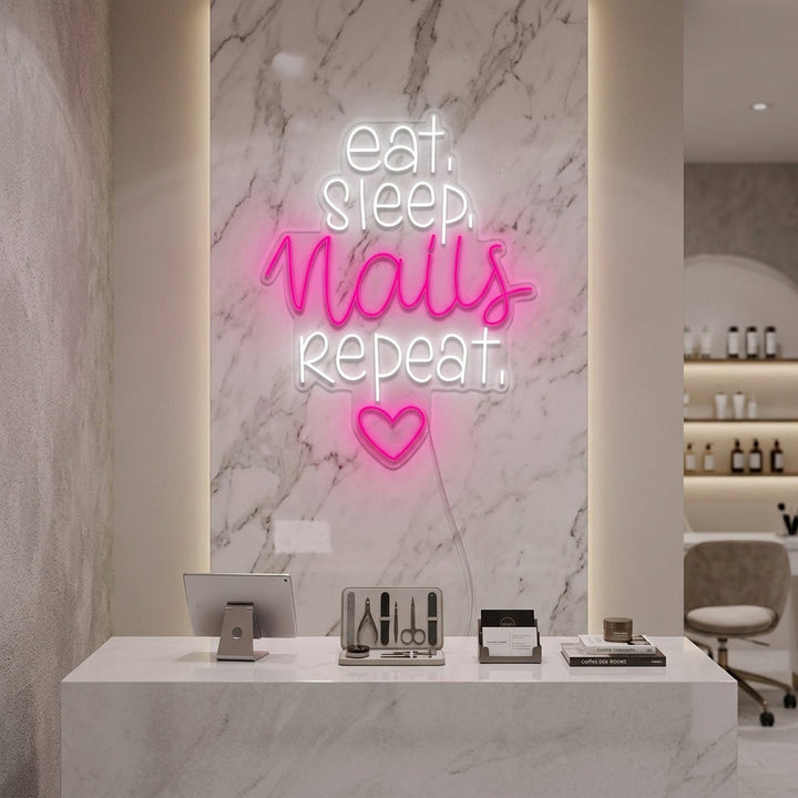 "Studio Unghie Eat Sleep Nails Repeat" Insegna al neon
