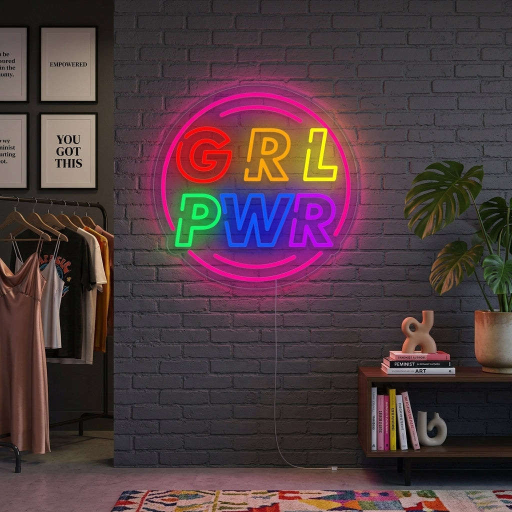"Girl Power with Circle" Insegna al neon