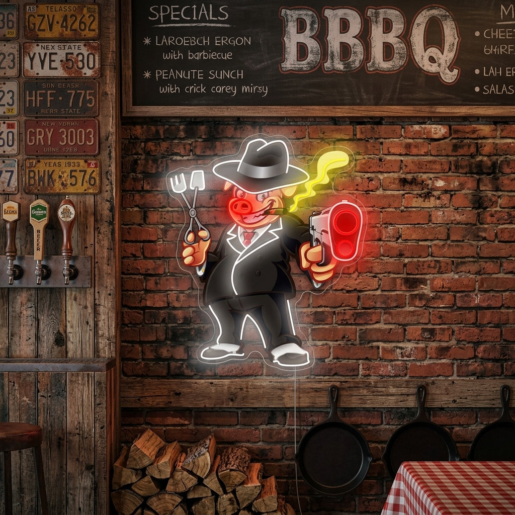 "Griglie barbeque per maiali" Insegna al neon