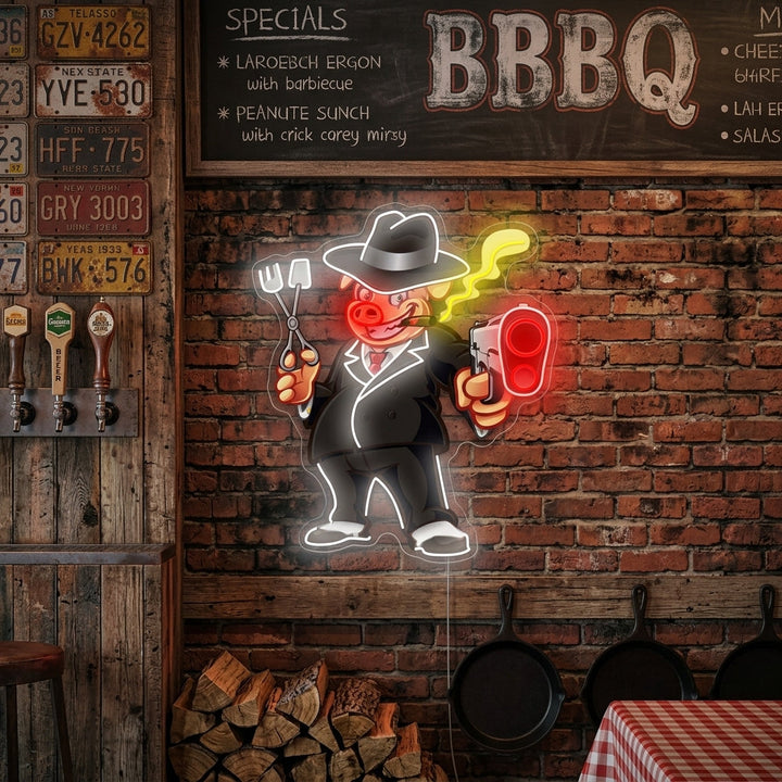 "Griglie barbeque per maiali" Insegna al neon