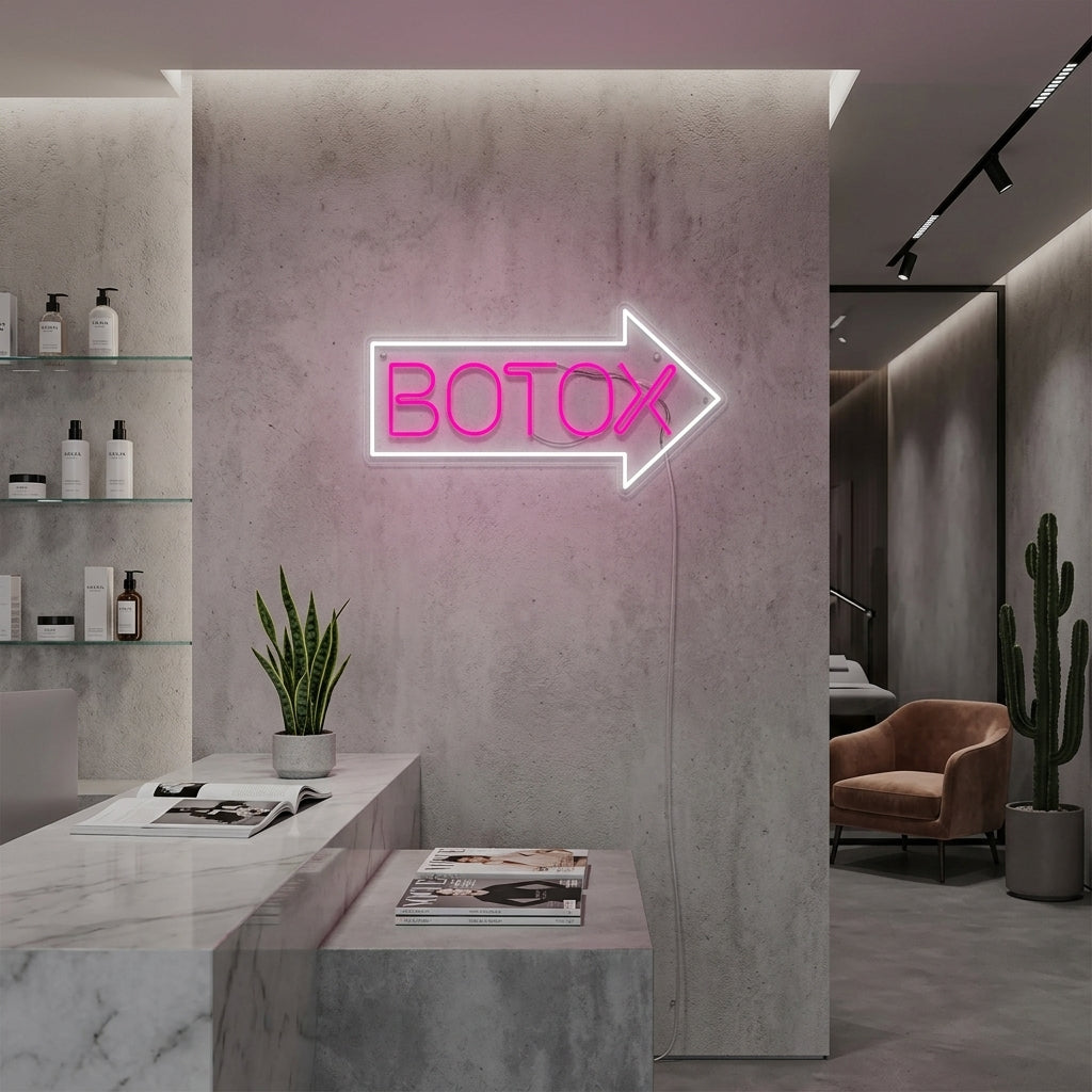"Negozio Di Cosmetici Botox E Centro Per La Cura Della Pelle" Insegna al neon