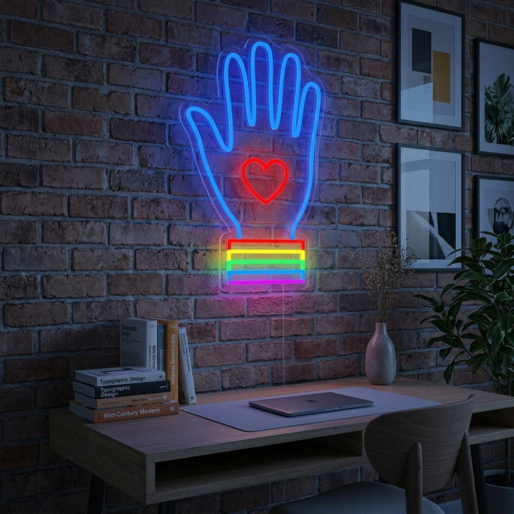 "Bandiera Arcobaleno Lgbt Pride Unica, Mano" Insegna al neon