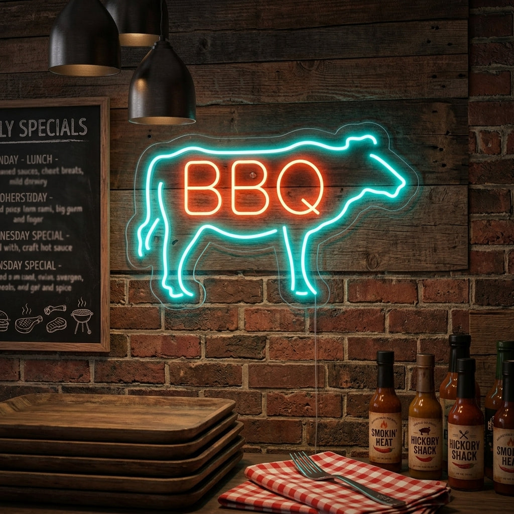 "Mucca, BBQ" Insegna al neon