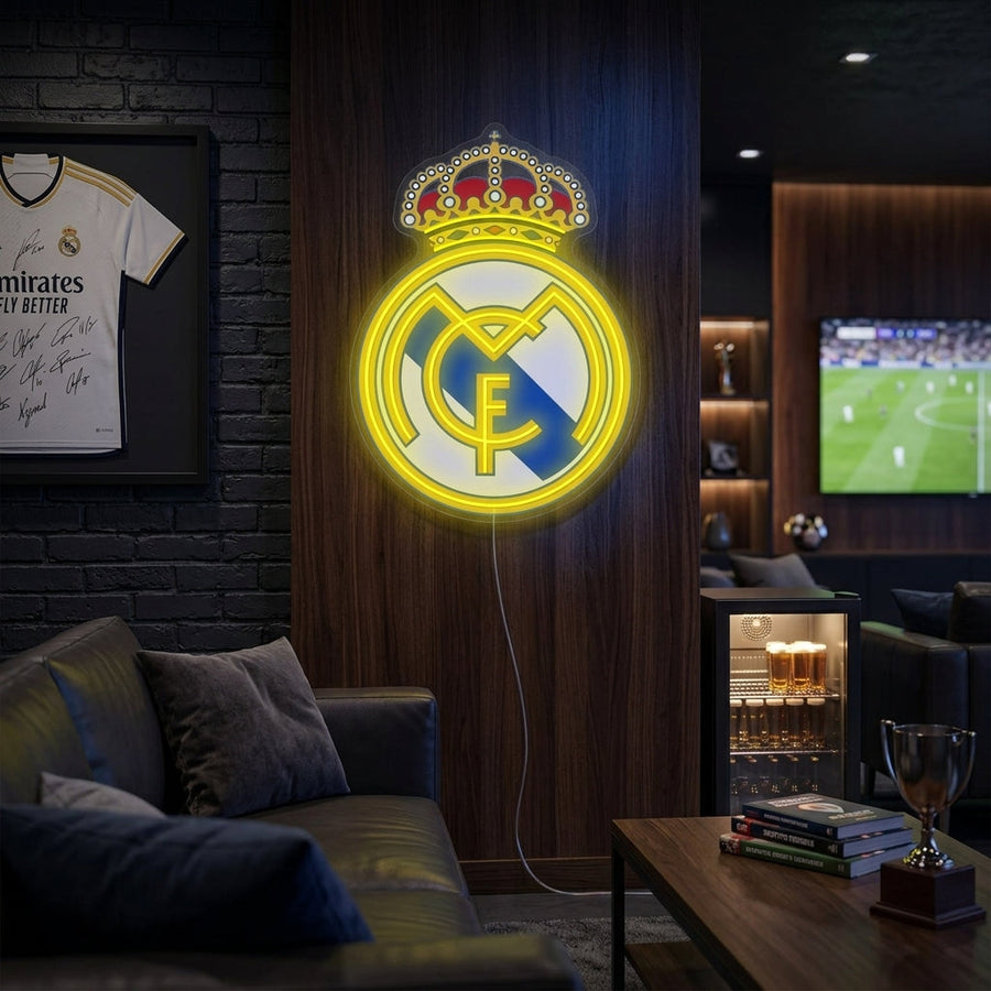 Insegna neon LED logo Real Madrid giallo per fan