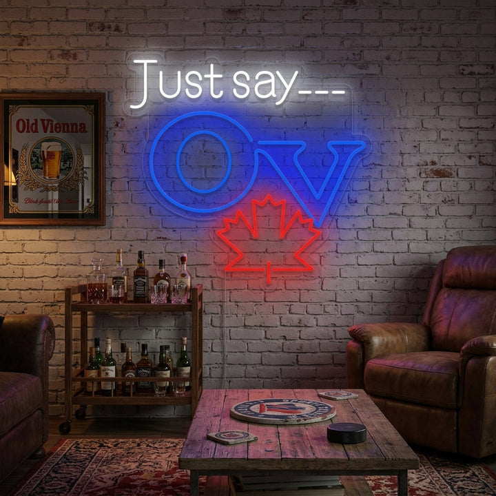 "Just Say OV, Old Vienna birra" Insegna al neon