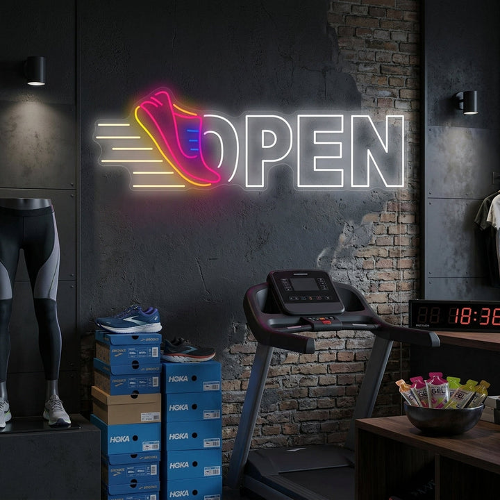 "Scarpe da corsa aperte" Insegna al neon