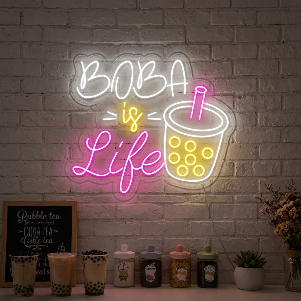 "Tazza di boba, Boba is Life" Insegna al neon