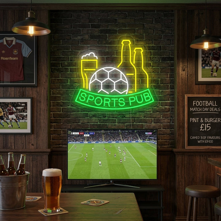 "Calcio, birra, Sports Pub" Insegna al neon