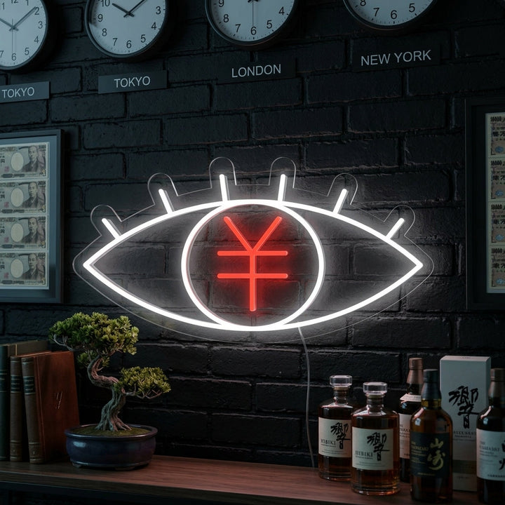 "Simbolo Del Yen Giapponese Con Occhio" Insegna al neon