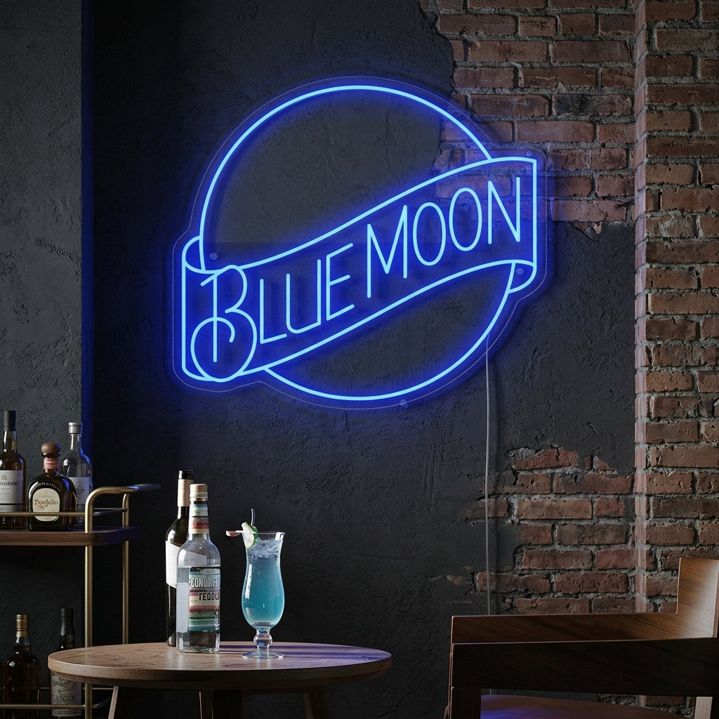 "Birra Lager Blue Moon" Insegna al neon