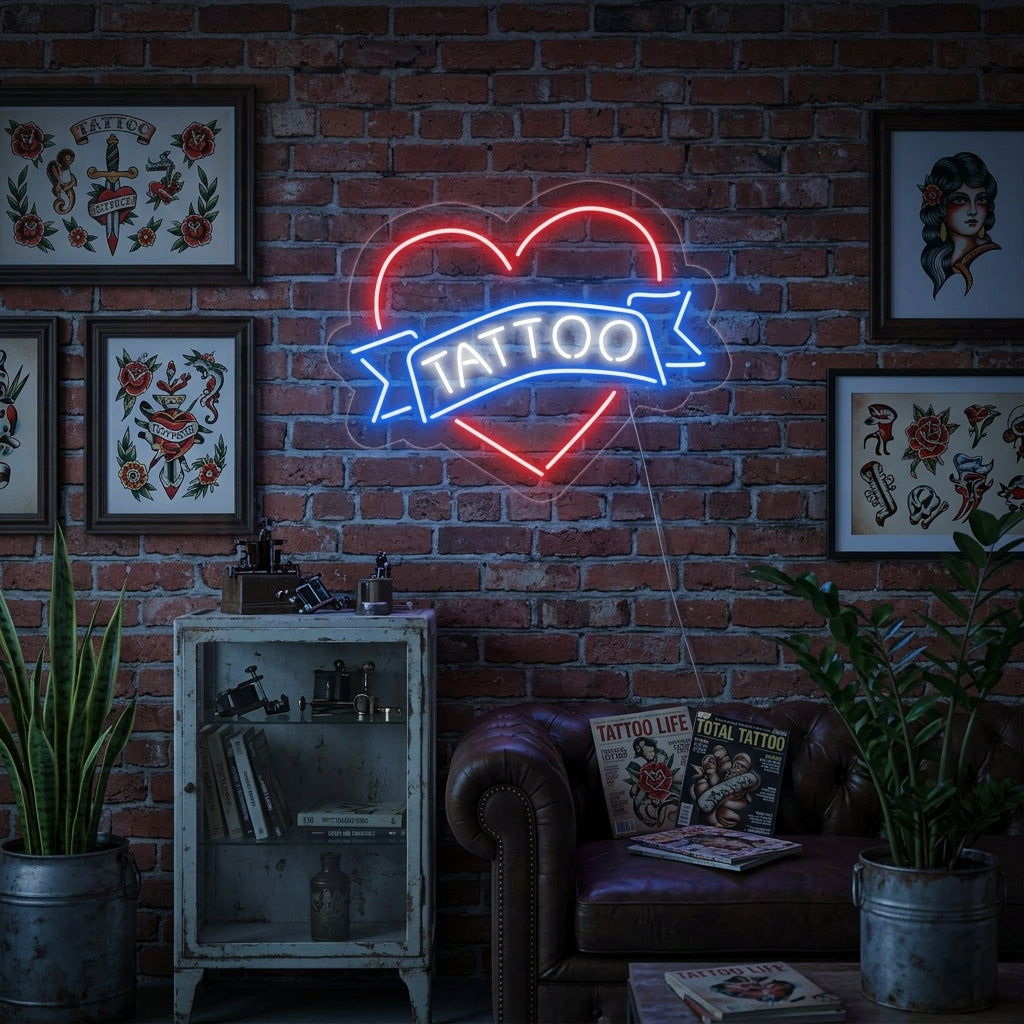 "Tattoo, Cuore" Insegna al neon