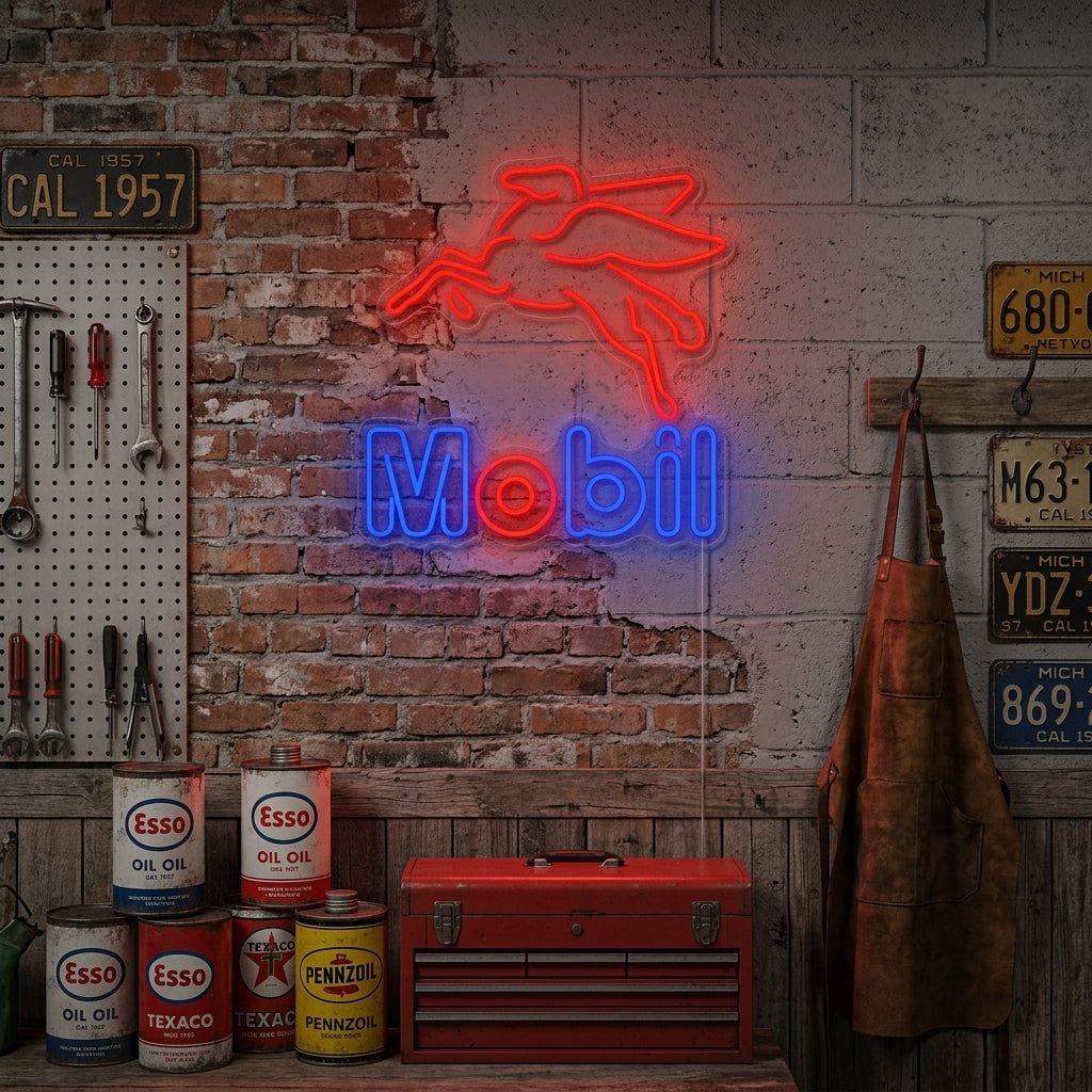 "Mobil, Negozio Di Petrolio E Gas" Insegna al neon