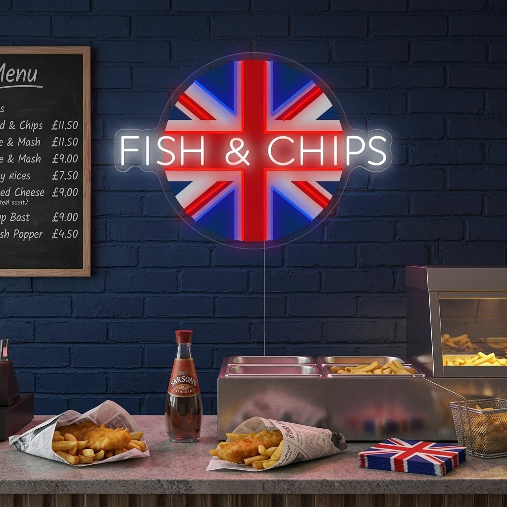 "Uk Fish & Chips" Insegna al neon