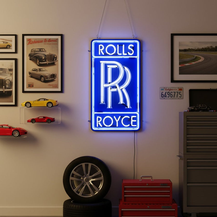 Insegna neon LED logo Rolls-Royce blu