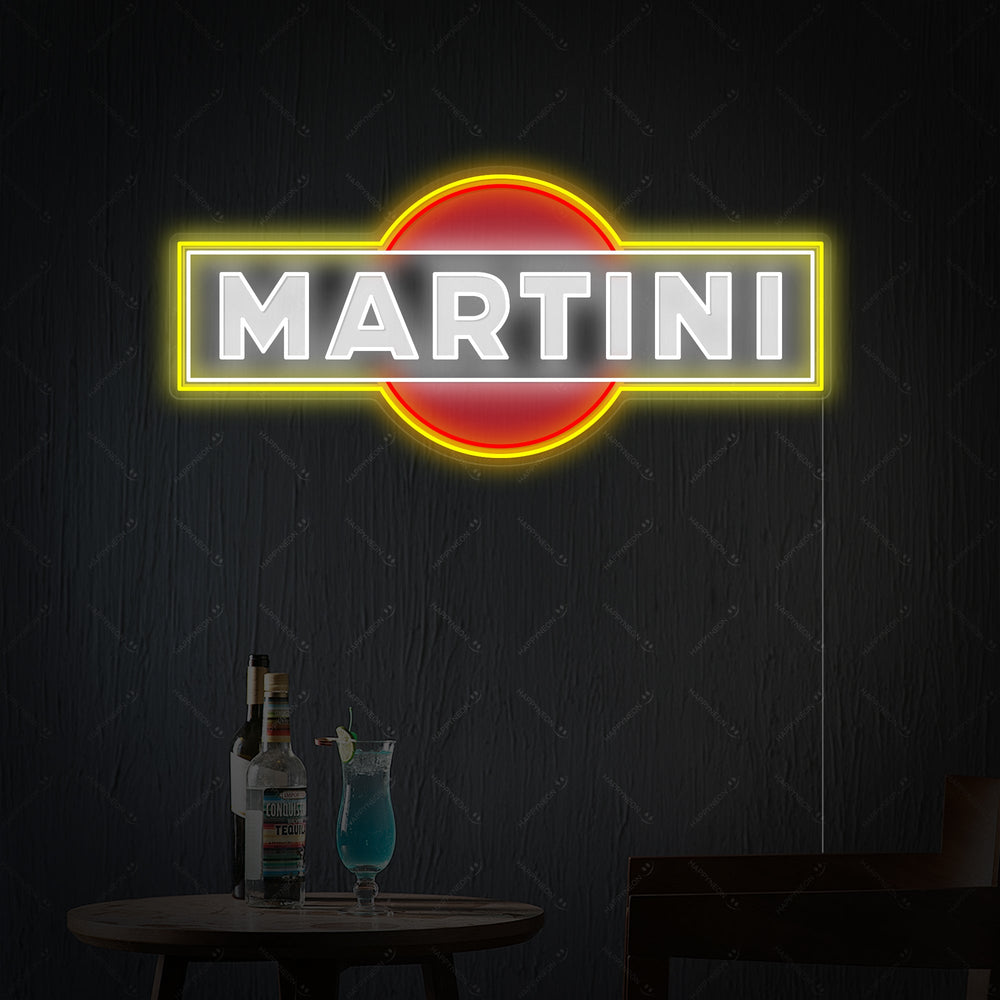 Insegna neon logo Martini rosso e giallo