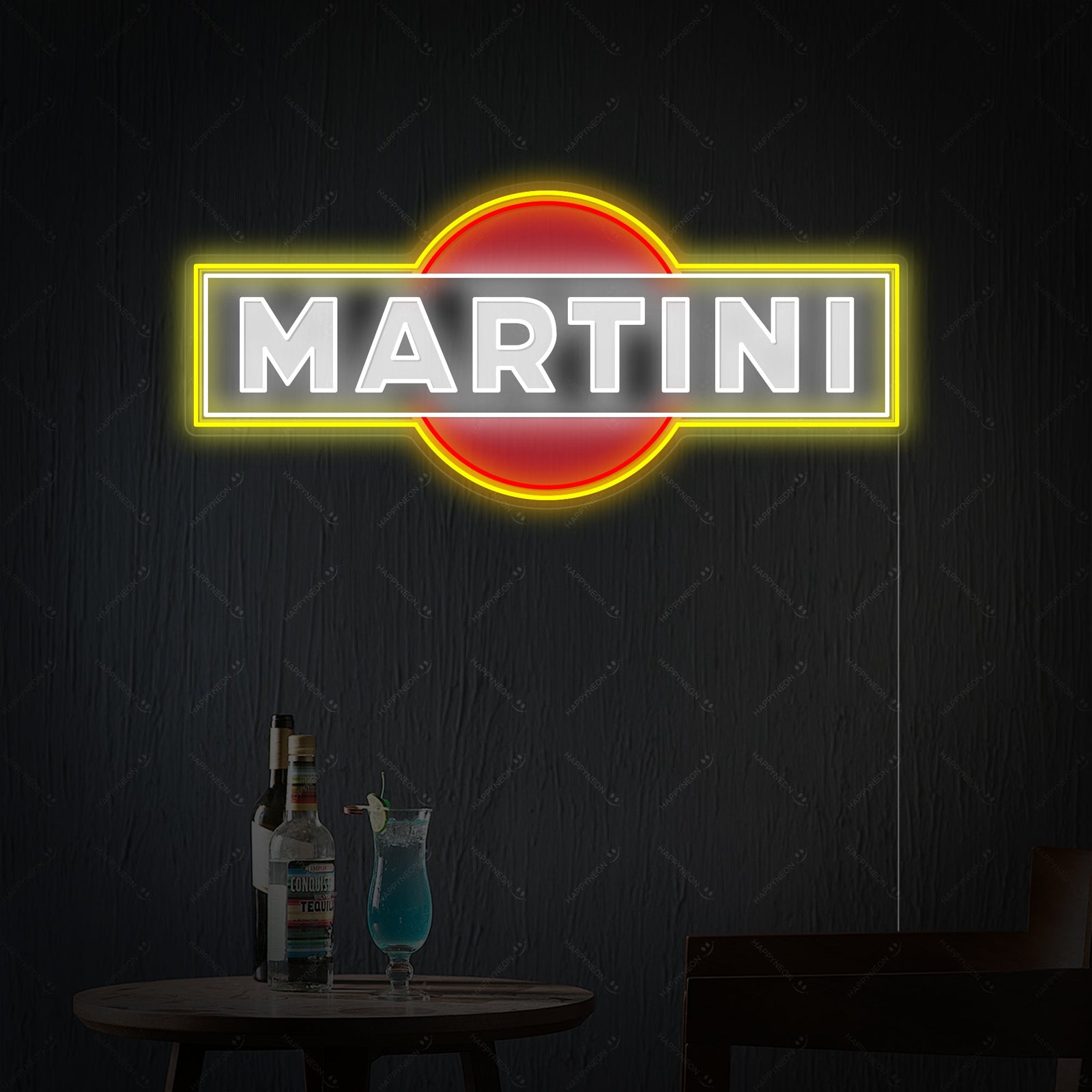 Insegna neon logo Martini rosso e giallo