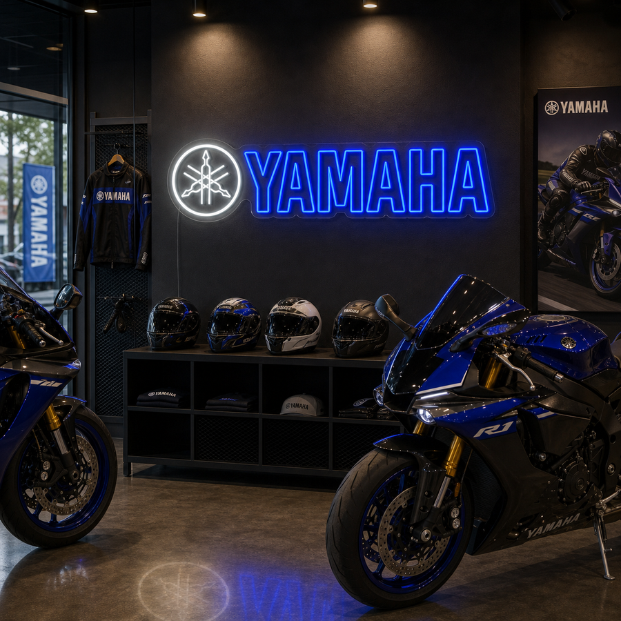 Insegna neon LED logo Yamaha blu