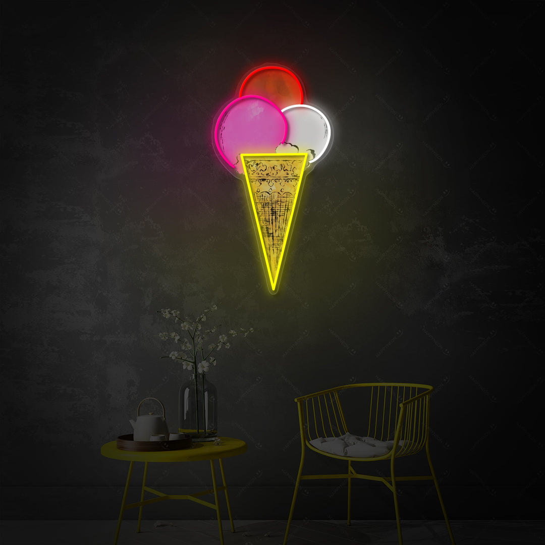 "Cono Triplo Scoop Pop Art" Insegna al neon