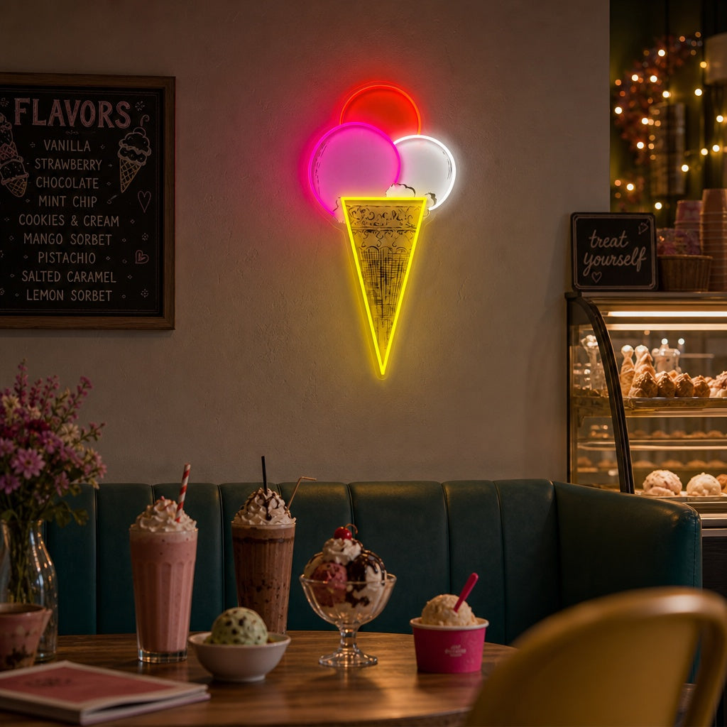 "Cono Triplo Scoop Pop Art" Insegna al neon