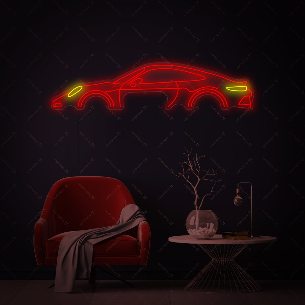 Insegna neon LED rossa con profilo di auto sportiva