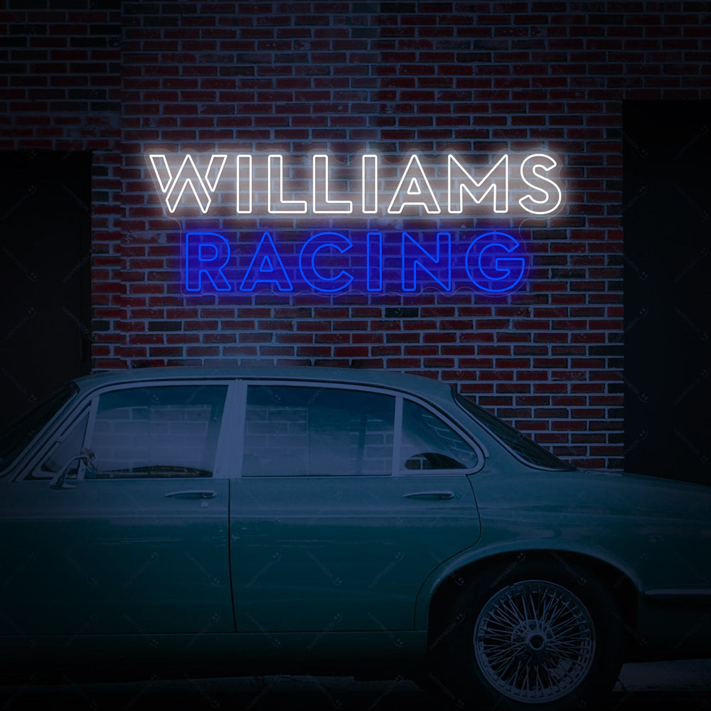 Insegna neon LED Williams Racing con scritta bianca e blu