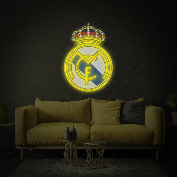 Insegna neon LED logo Real Madrid giallo per fan