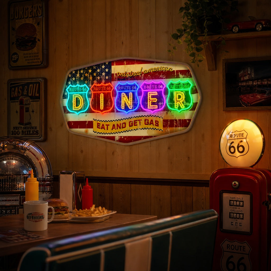"Trattoria con percorso retrò" Insegna al neon